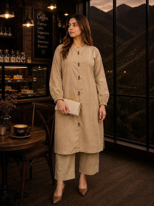 Elegant Beige 2-Piece Women's Kurta Set – Premium Casual & Office Wear