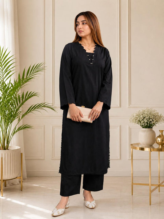 Elegant Black 2-Piece Women's Kurta Set – Premium Casual & Formal Wear