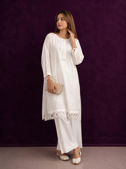 Elegant White Embroidered 2-Piece Women's Kurta Set – Premium Casual & Festive Wear