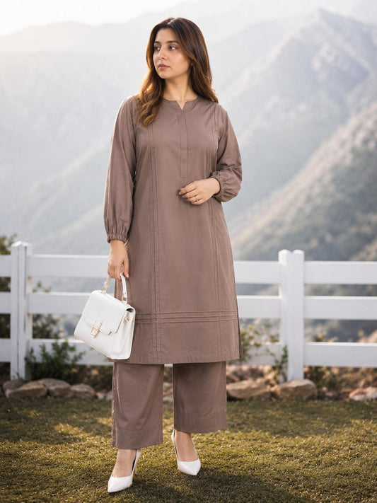 Elegant Taupe Brown 2-Piece Women's Kurta Set – Premium Casual & Office Wear
