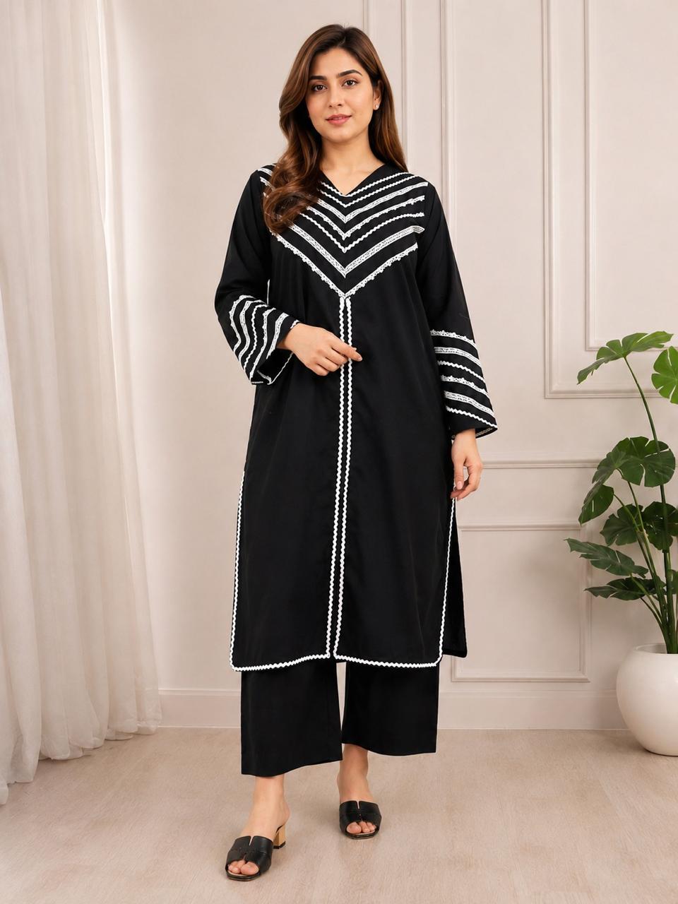 Elegant Black Embroidered 2-Piece Women's Kurta Set – Premium Casual & Formal Wear