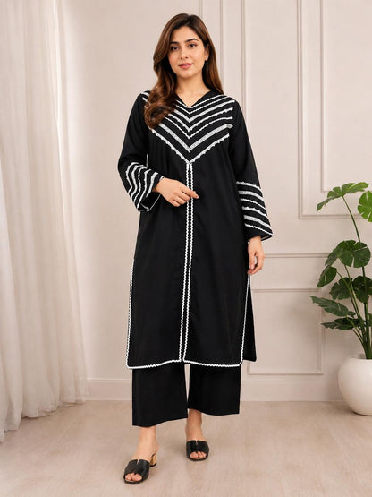 Elegant Black Embroidered 2-Piece Women's Kurta Set – Premium Casual & Formal Wear
